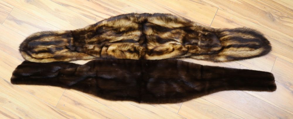 A dark brown mink stole and a dyed fox stole, 170cm